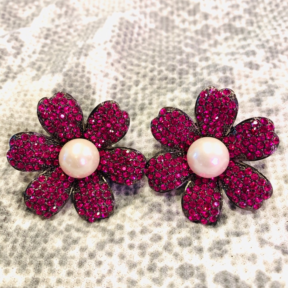 Joan Boyce faux ruby and faux pearl clip earrings
